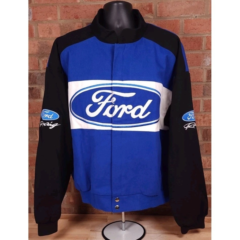 Ford Racing Bomber Jacket Size 2XL Full Zip Embroidered Racing Champions Vintage
